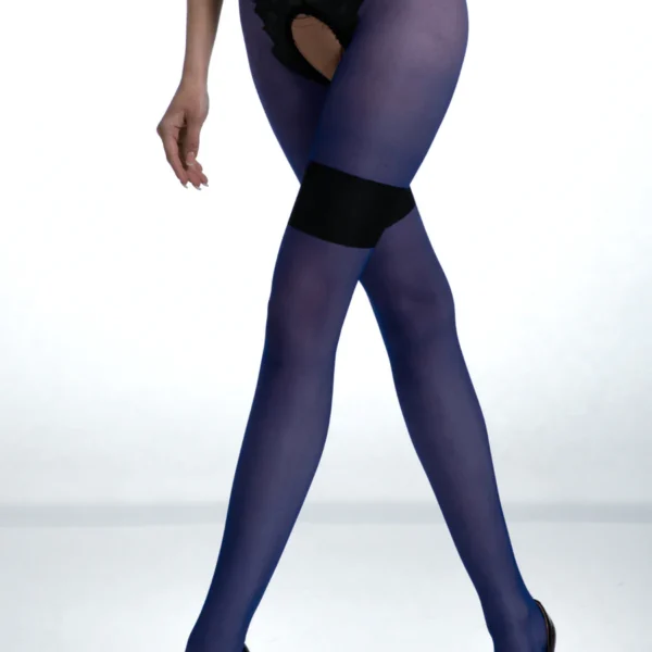 Diva Very Peri/Black Crotchless Tights 30 Denier