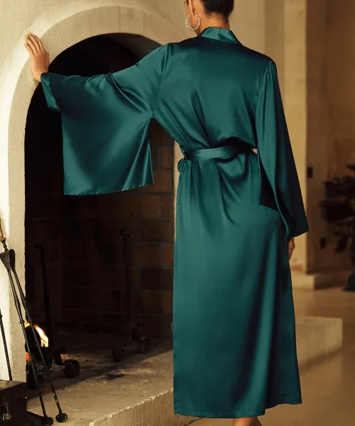 Sophia Long Silk Kimono Peacock