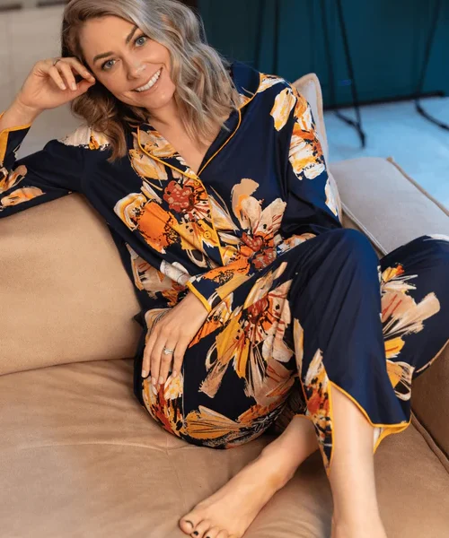 Cosmo Floral Print Long Sleeve Pyjama Top, Size UK 8