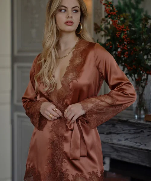 Valerie Short Silk Kimono with Lace