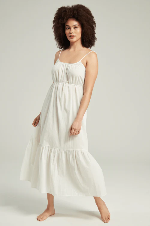 Organic Cotton Maxi Trapeze Dress in White Organic Cotton Maxi Trapeze Dress in White