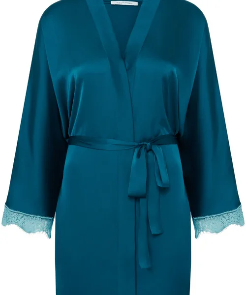 Satin Secrets Kimono Cyan Blue, Size L (UK 12-14)